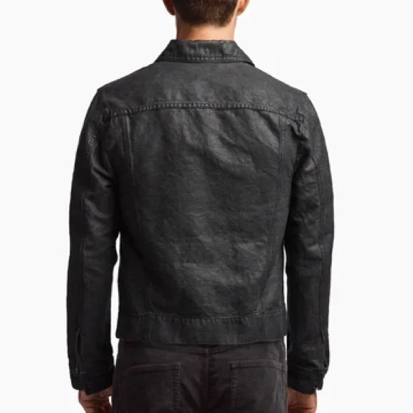 James Perse L Men’s Black Coated Cotton Jean Jacket Utility Denim Zip Front $395 - Picture 12 of 13